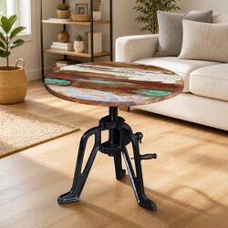 End Table Adjustable Height 42-63cm Reclaimed Wood Cast Iron Industrial Style