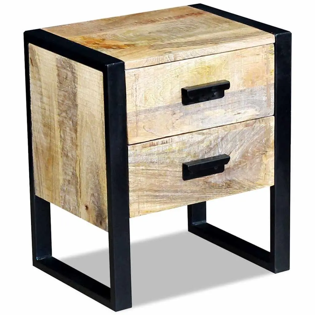 Side Table Solid Mango Wood Iron Legs 43 x 33 x 51 cm Brown Industrial Style