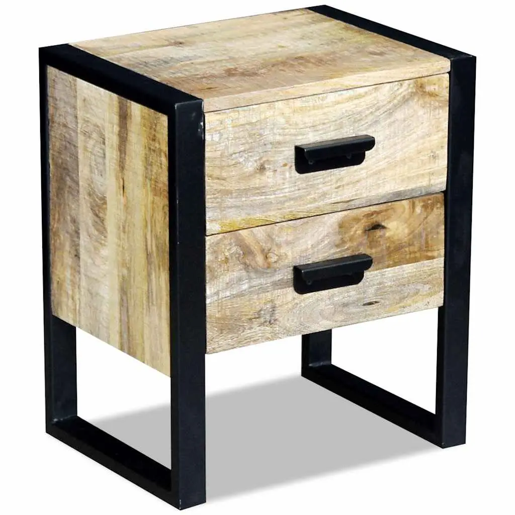 Side Table Solid Mango Wood Iron Legs 43 x 33 x 51 cm Brown Industrial Style