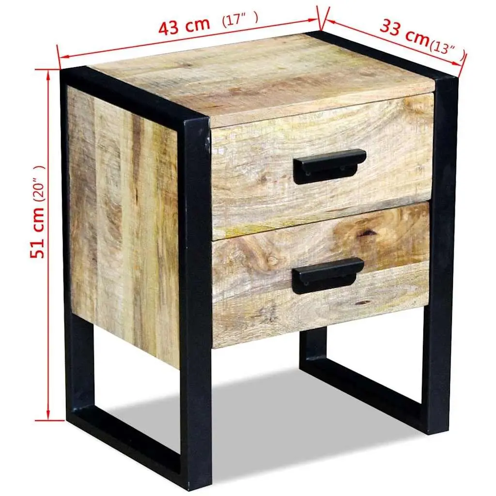 Side Table Solid Mango Wood Iron Legs 43 x 33 x 51 cm Brown Industrial Style