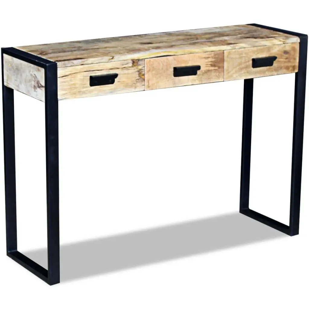 Console Table Solid Mango Wood 110 x 35 x 78 cm Brown Industrial Style with 3 Drawers