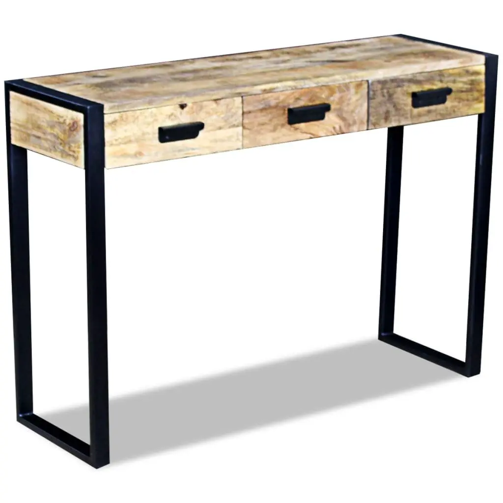 Console Table Solid Mango Wood 110 x 35 x 78 cm Brown Industrial Style with 3 Drawers