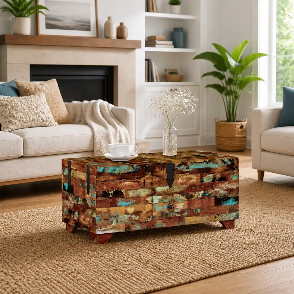 Coffee Table Chest Box Reclaimed Wood Brown 80x40x35cm