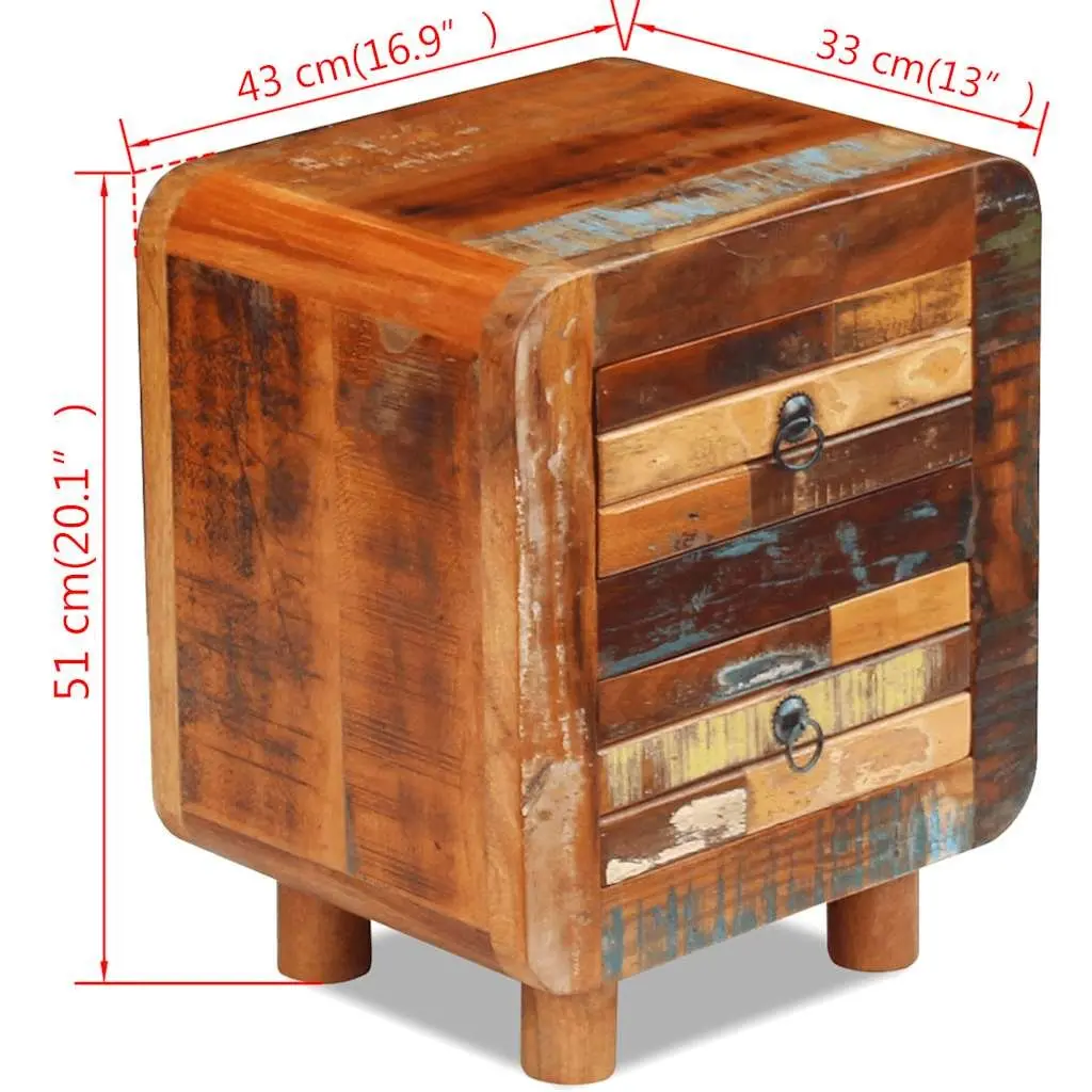 Reclaimed Wood Bedside Table 43x33x51 cm Brown Solid Two Drawer Night Cabinet