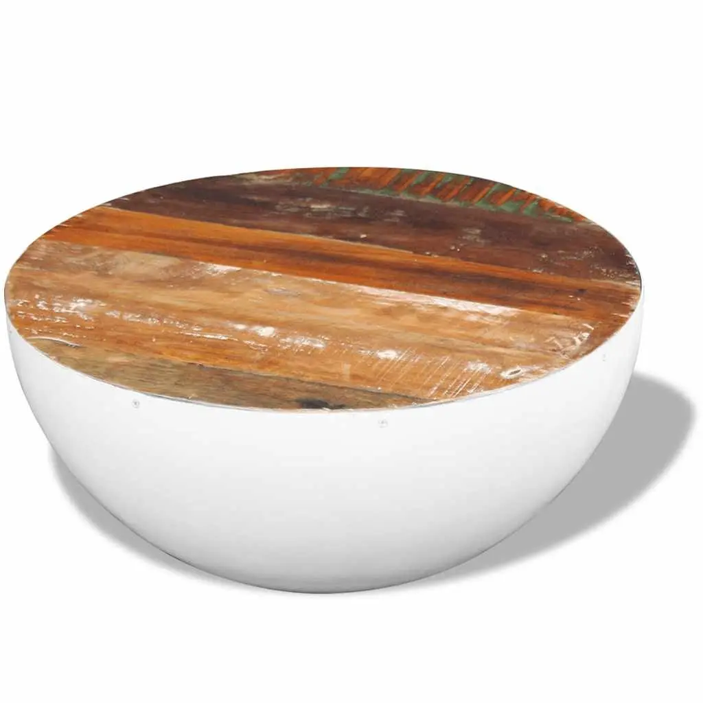 Bowl Shaped Coffee Table Solid Reclaimed Wood White Accent Living Room Furniture