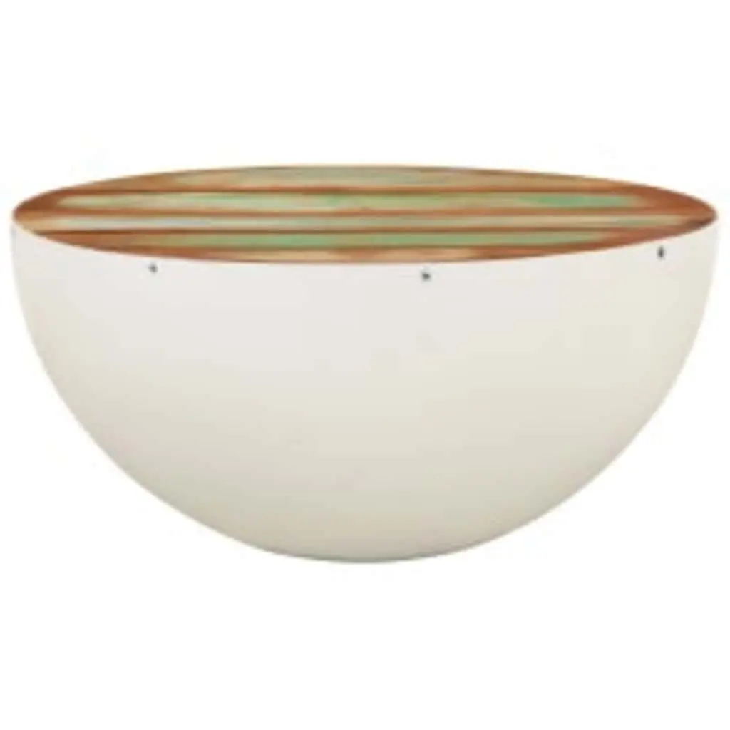 Bowl Shaped Coffee Table Solid Reclaimed Wood White Accent Living Room Furniture