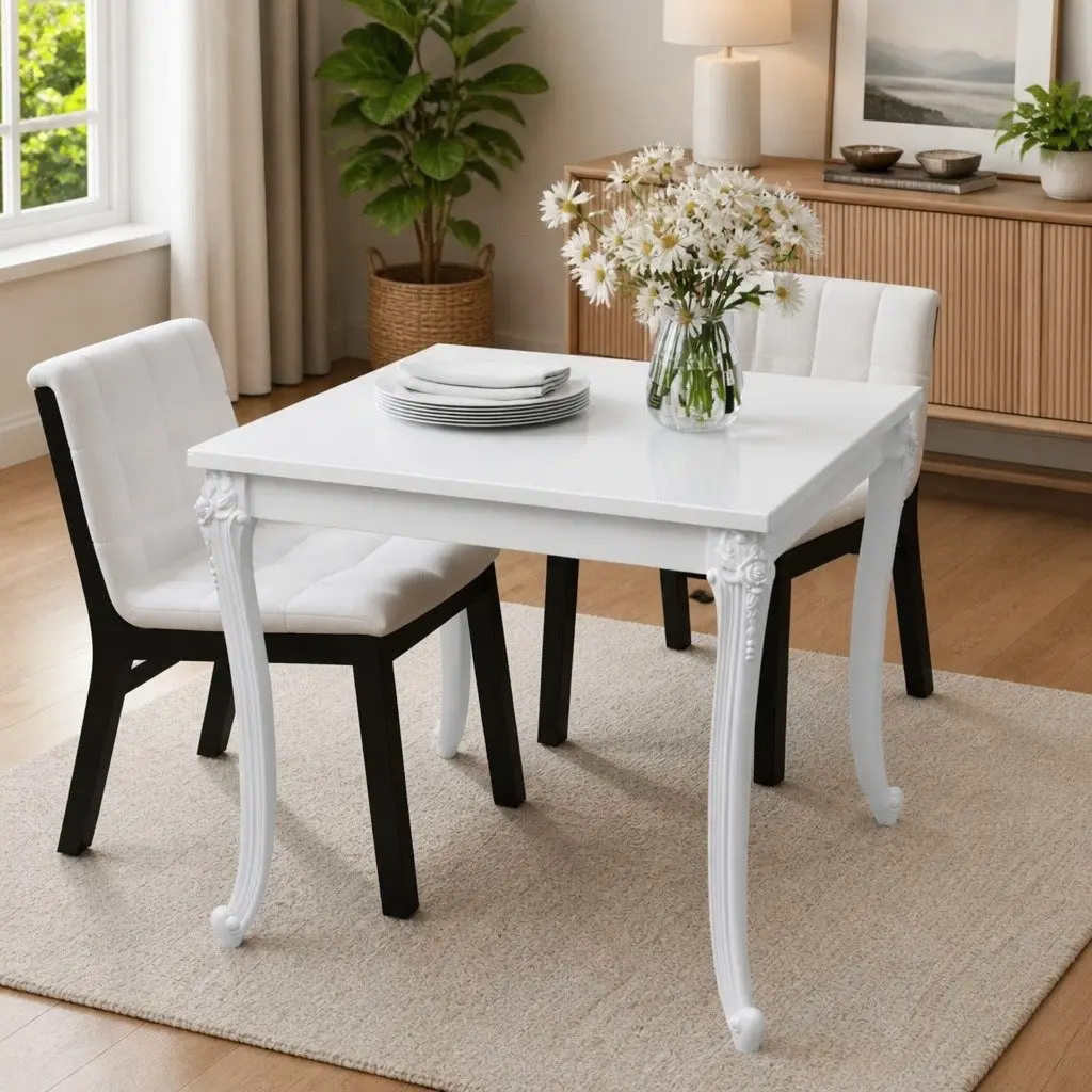 Dining Table 80x80x76 cm High Gloss White Kitchen Furniture Modern Design