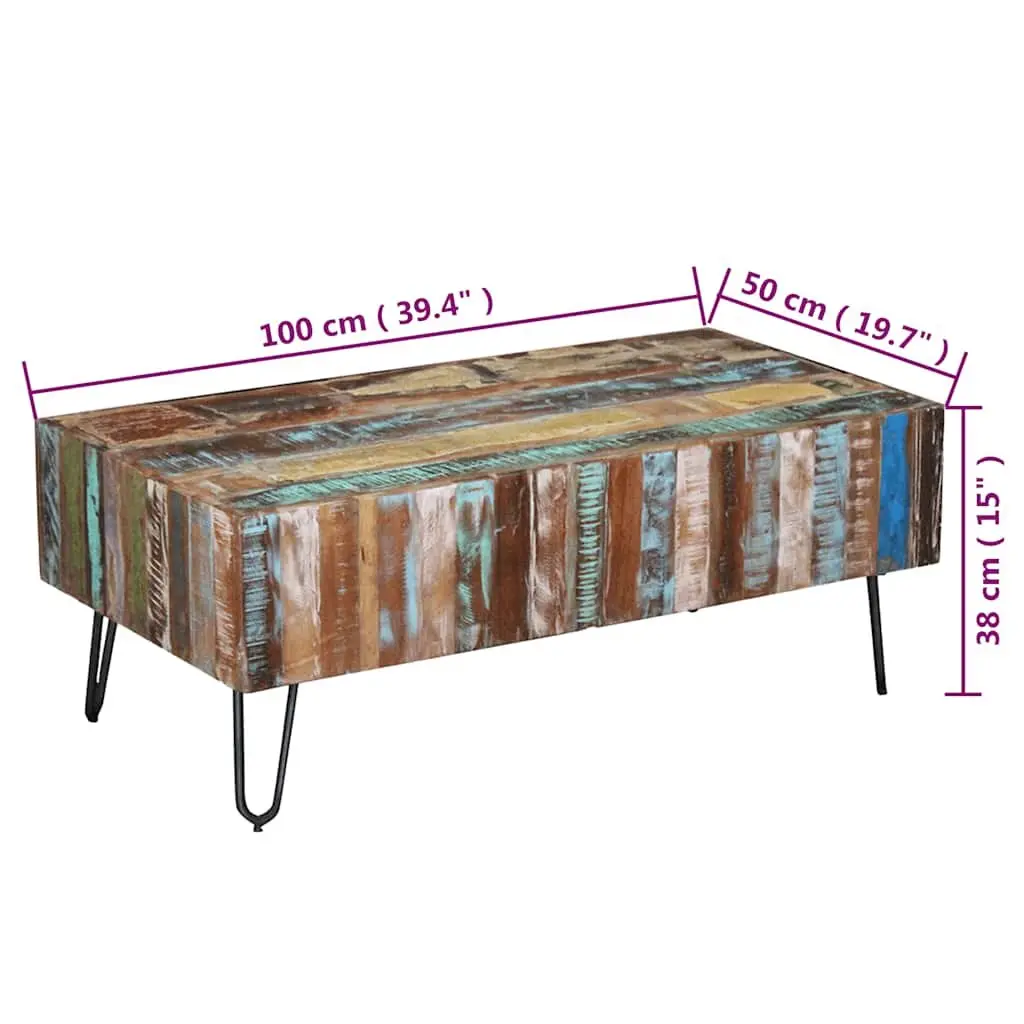 Coffee Table Solid Reclaimed Wood 100 x 50 x 38 cm Multicolour Retro Handmade