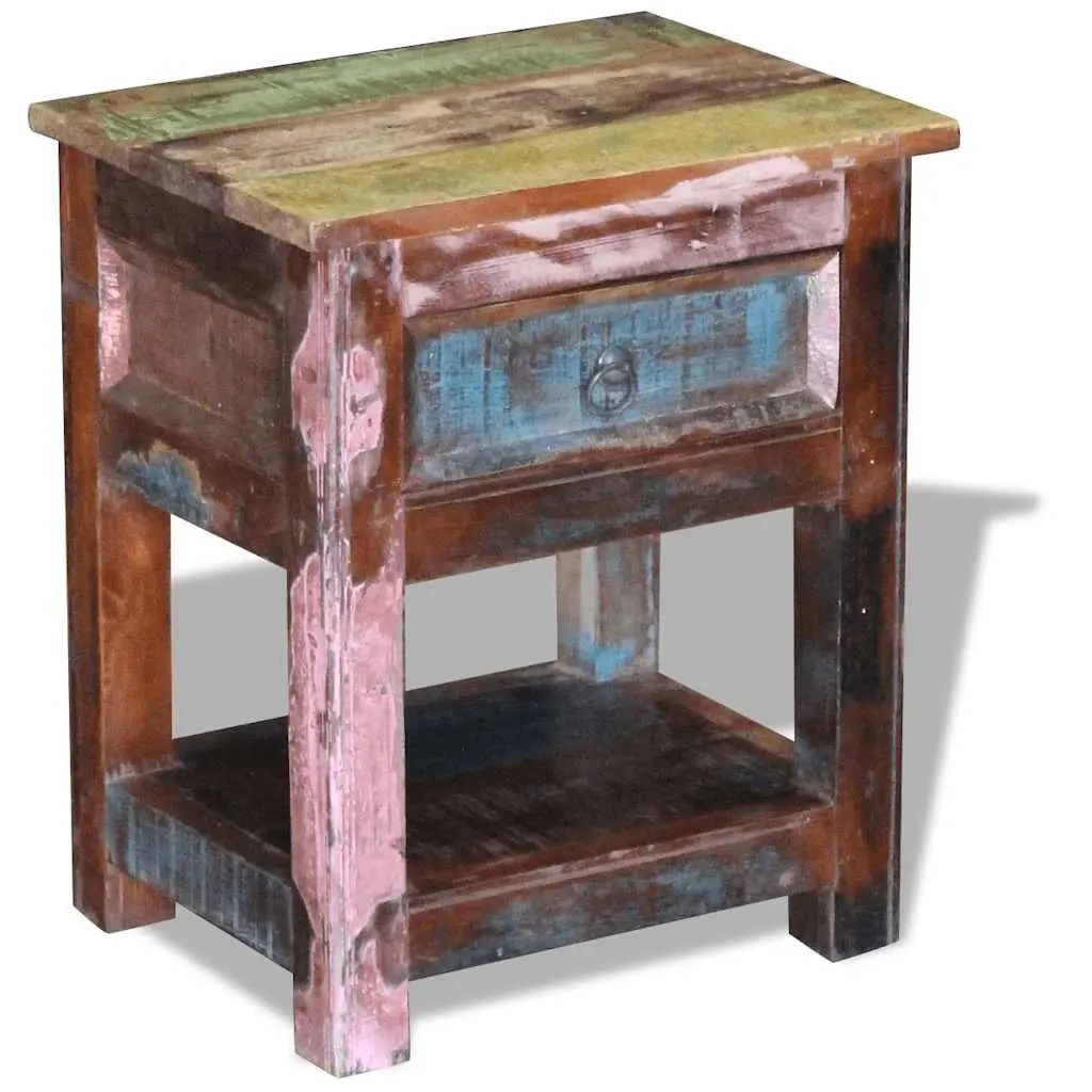 End Table with Drawer Solid Reclaimed Wood Bedside Nightstand Storage Cabinet
