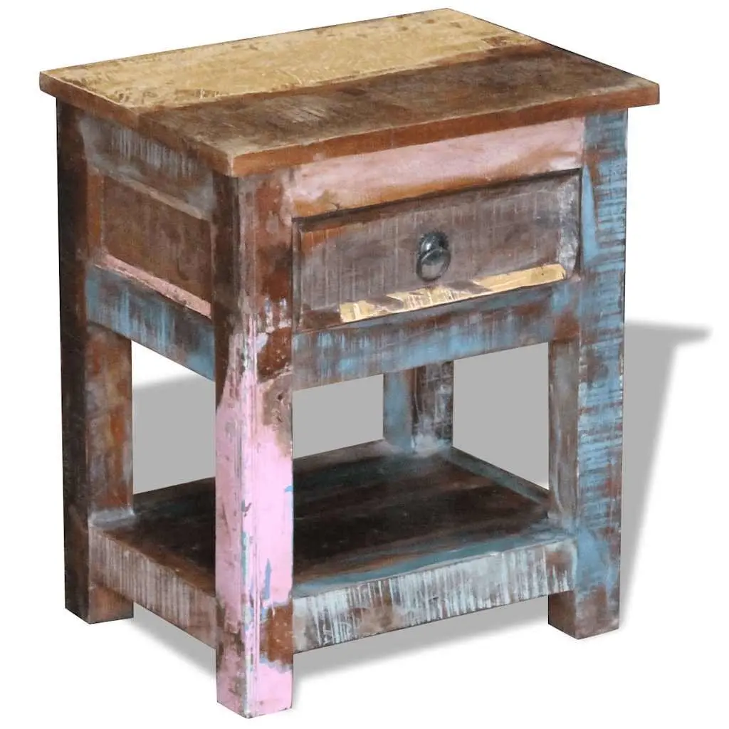 End Table with Drawer Solid Reclaimed Wood Bedside Nightstand Storage Cabinet