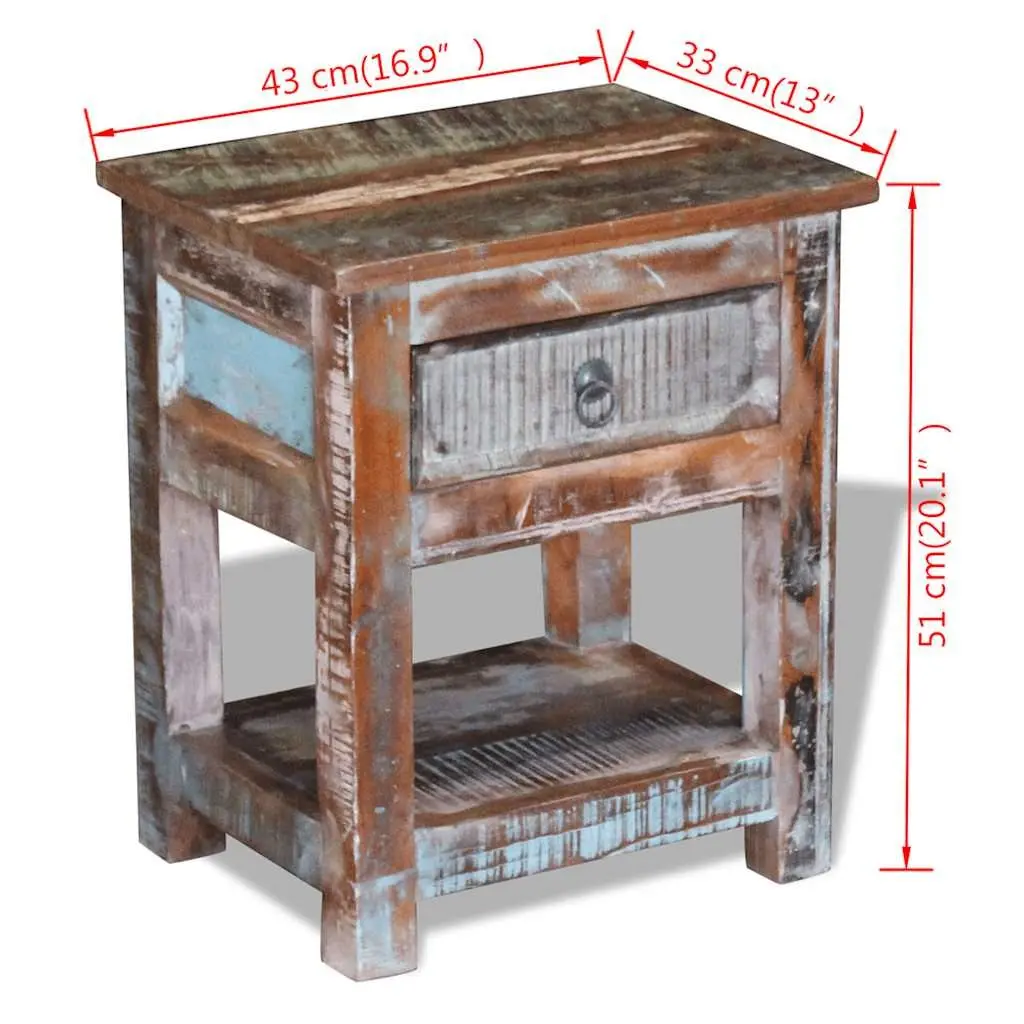 End Table with Drawer Solid Reclaimed Wood Bedside Nightstand Storage Cabinet