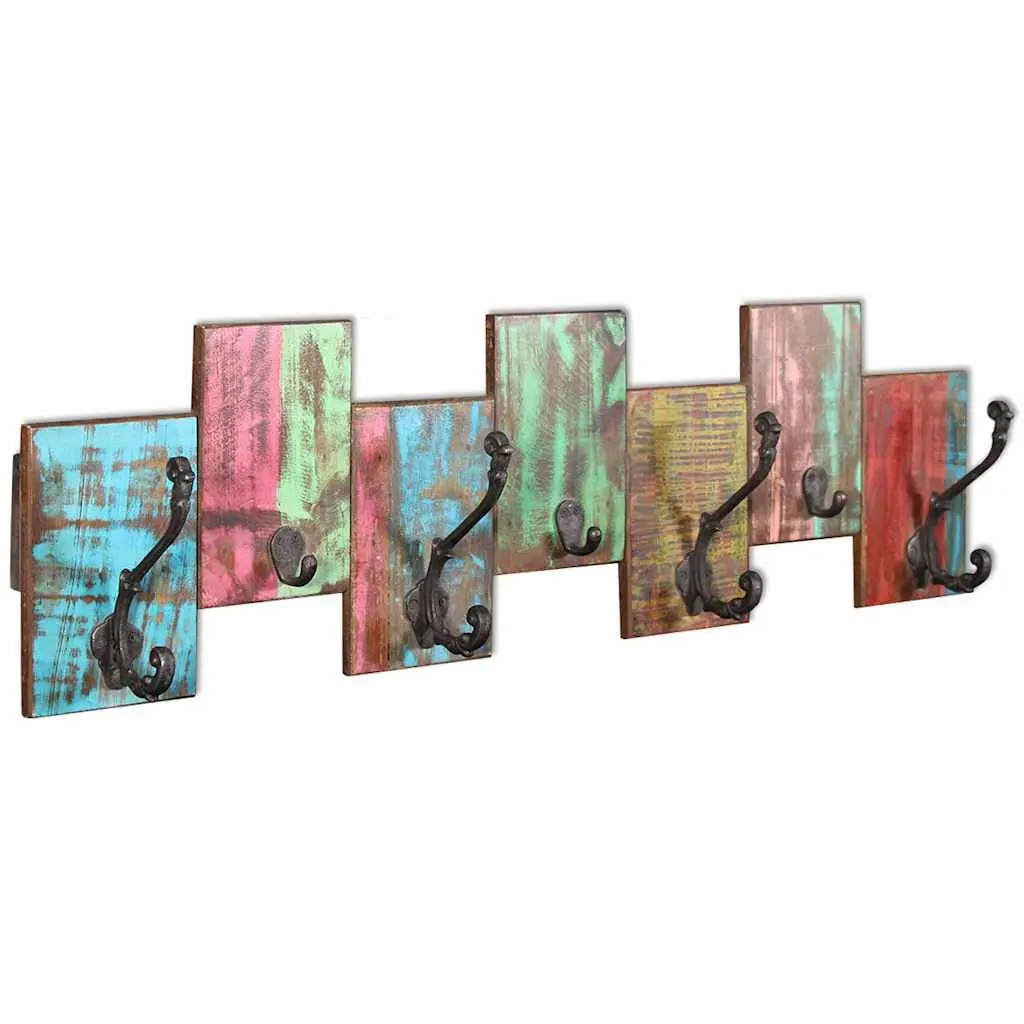 Vintage Style Coat Rack Wall Mount 7 Hooks Solid Reclaimed Wood Multicolour Decor