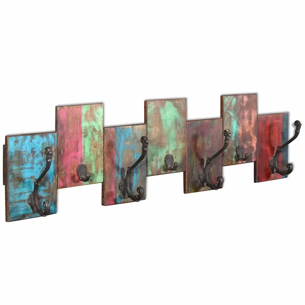 Vintage Style Coat Rack Wall Mount 7 Hooks Solid Reclaimed Wood Multicolour Decor