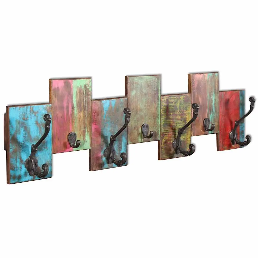 Vintage Style Coat Rack Wall Mount 7 Hooks Solid Reclaimed Wood Multicolour Decor