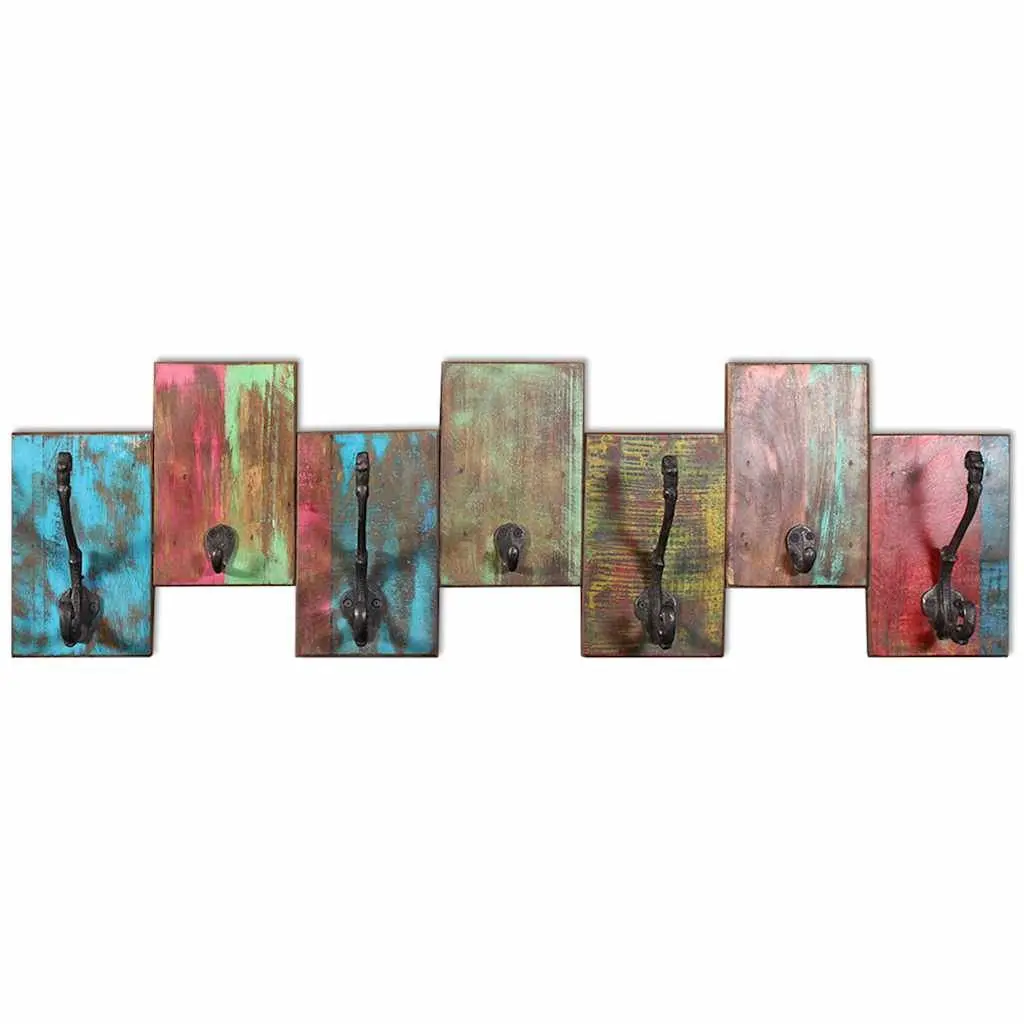 Vintage Style Coat Rack Wall Mount 7 Hooks Solid Reclaimed Wood Multicolour Decor
