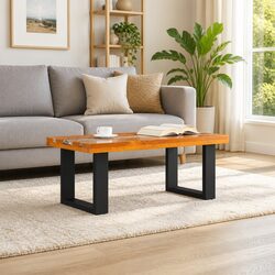 Coffee Table Rectangular Teak Mango Wood Resin Accent Side Table 100x50cm