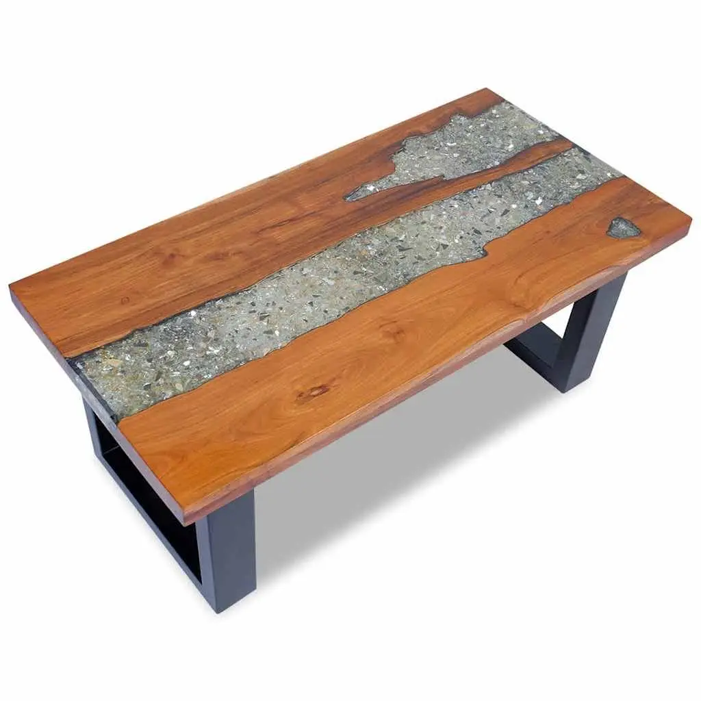 Rectangular Coffee Table Teak Mango Wood with Resin Accent 100x50cm Multicolour