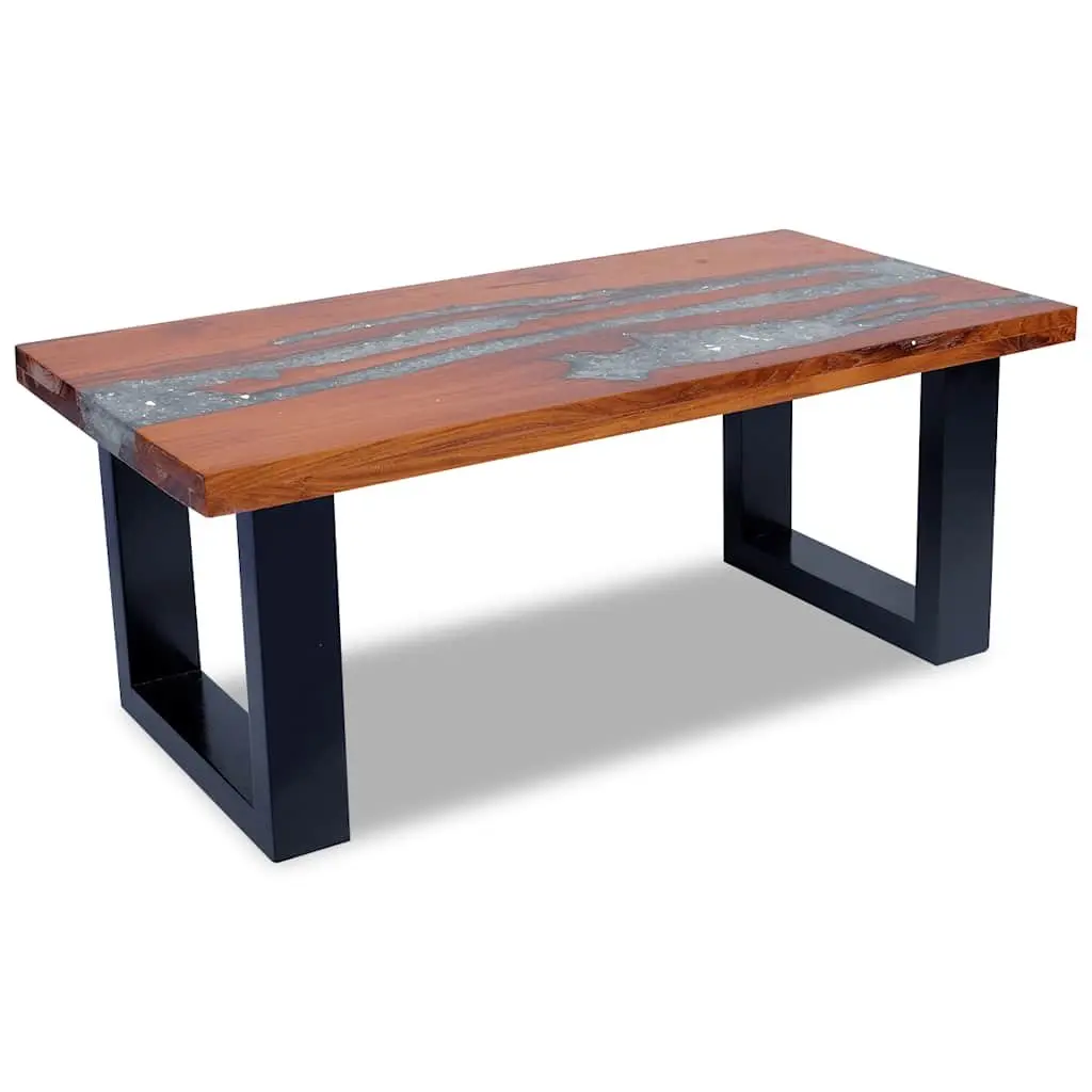 Rectangular Coffee Table Teak Mango Wood with Resin Accent 100x50cm Multicolour