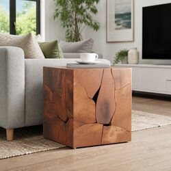 Practical Wooden Stool - Handmade Brown Teak Footrest/Table