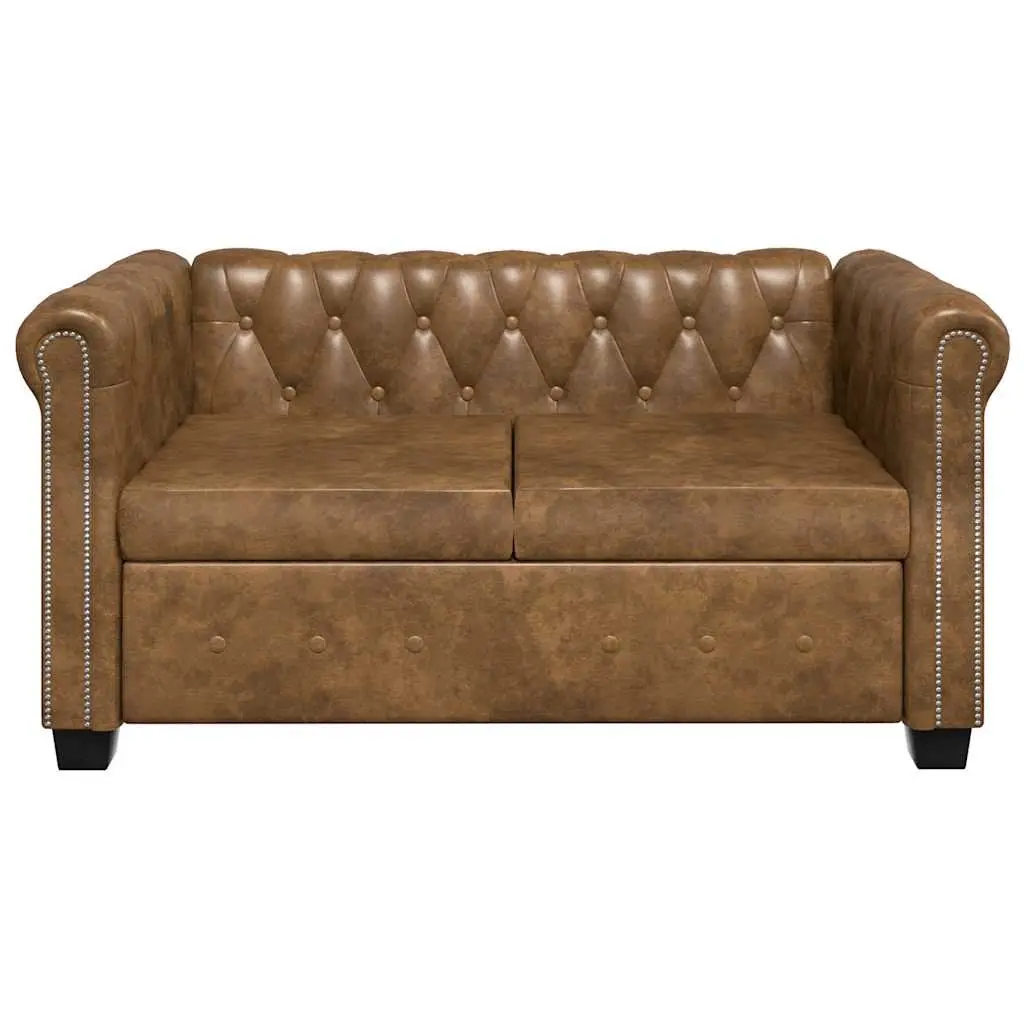 2-Seater Chesterfield Sofa Tufted Studded Brown Artificial Leather Living Room