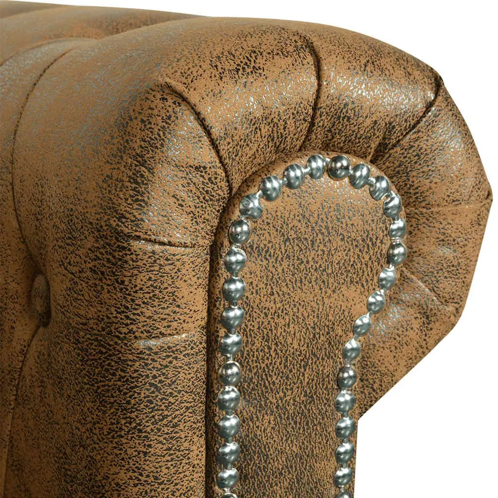 2-Seater Chesterfield Sofa Tufted Studded Brown Artificial Leather Living Room