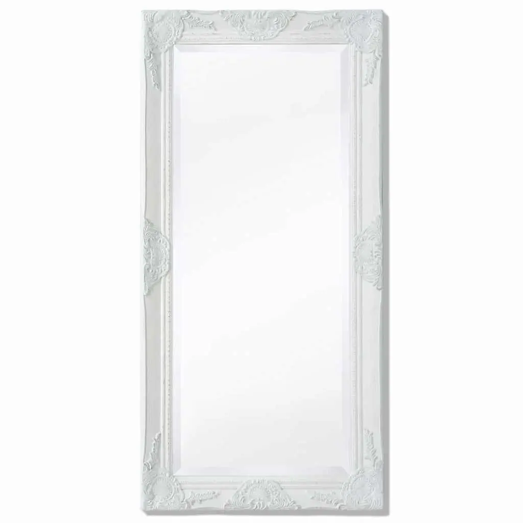 Wall Mirror Wooden Frame Bevelled Edge 100 x 50 cm White Baroque Style Decorative Home Decor