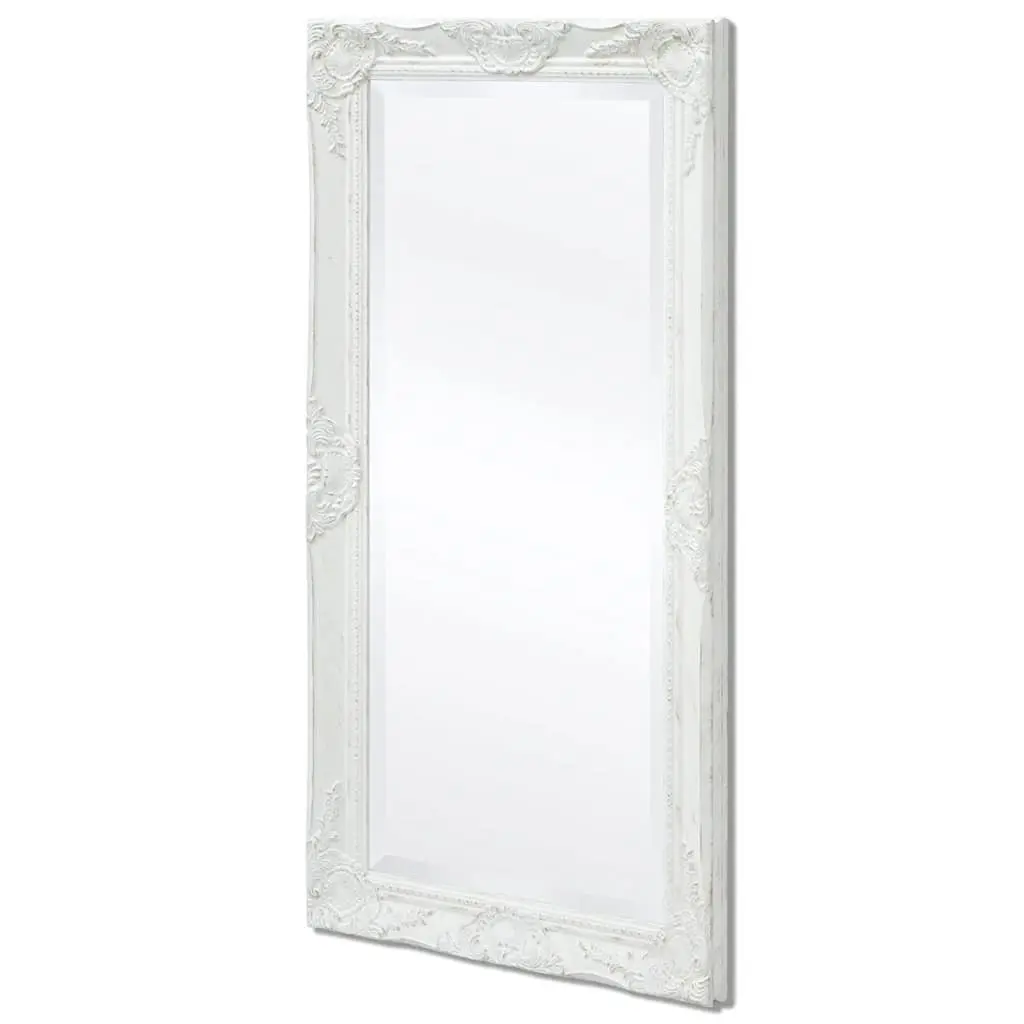 Wall Mirror Wooden Frame Bevelled Edge 100 x 50 cm White Baroque Style Decorative Home Decor