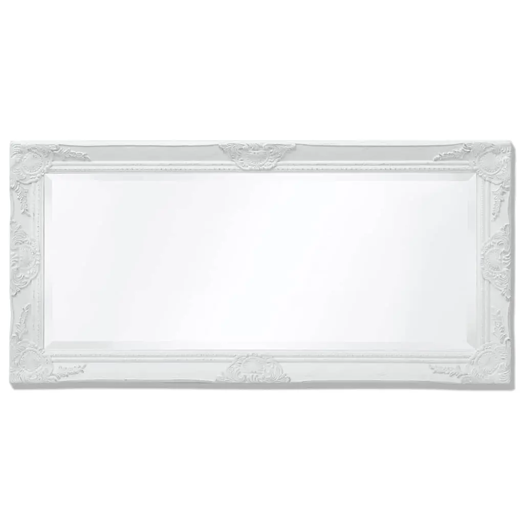 Wall Mirror Wooden Frame Bevelled Edge 100 x 50 cm White Baroque Style Decorative Home Decor