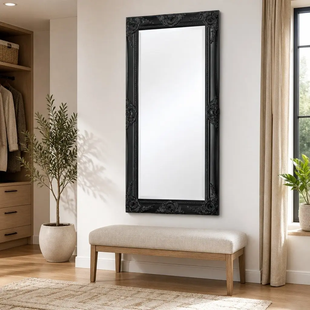 Baroque Style Wall Mirror in Black Frame 100x50cm