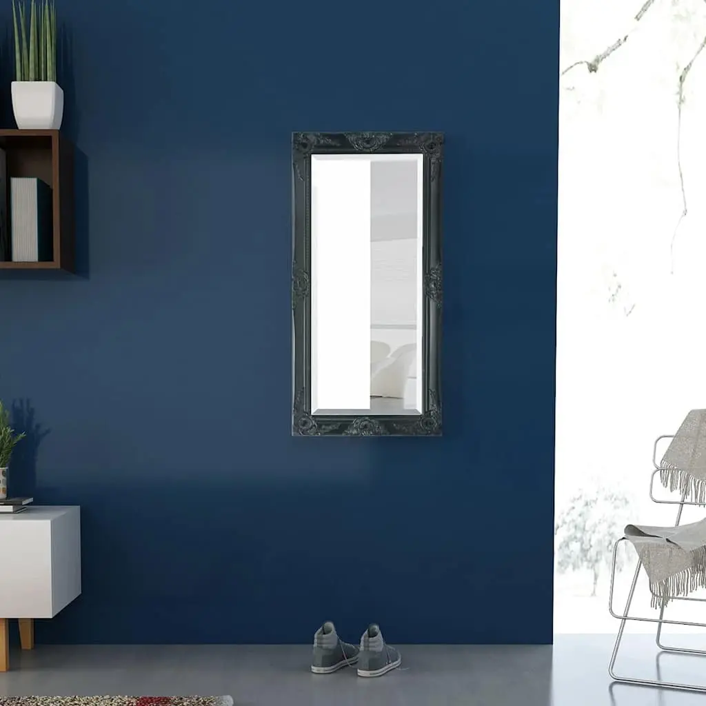 Baroque Style Wall Mirror in Black Frame 100x50cm