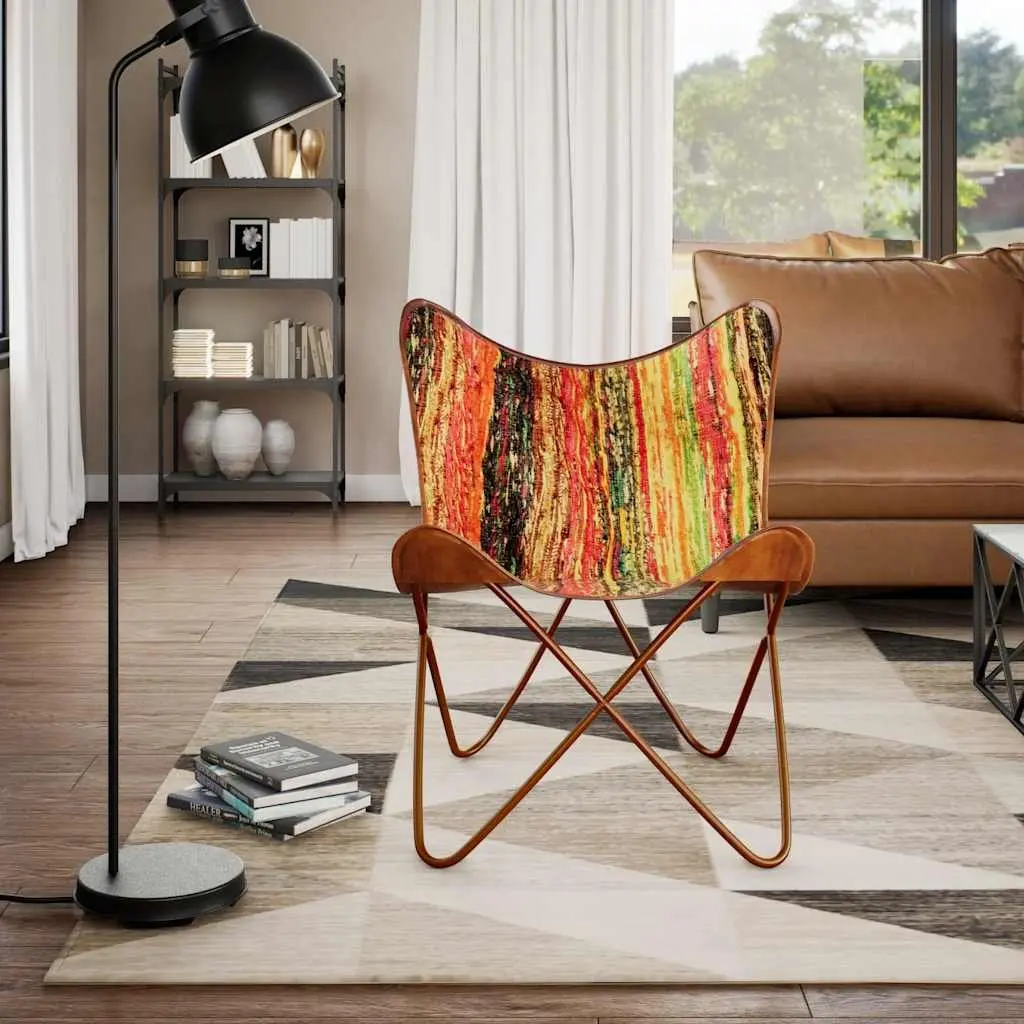 Butterfly Chair Iron Frame Chindi Fabric Multicolour Ergonomic Lounge Seat