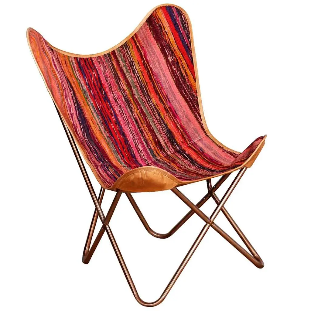 Butterfly Chair Iron Frame Chindi Fabric Multicolour Ergonomic Lounge Seat