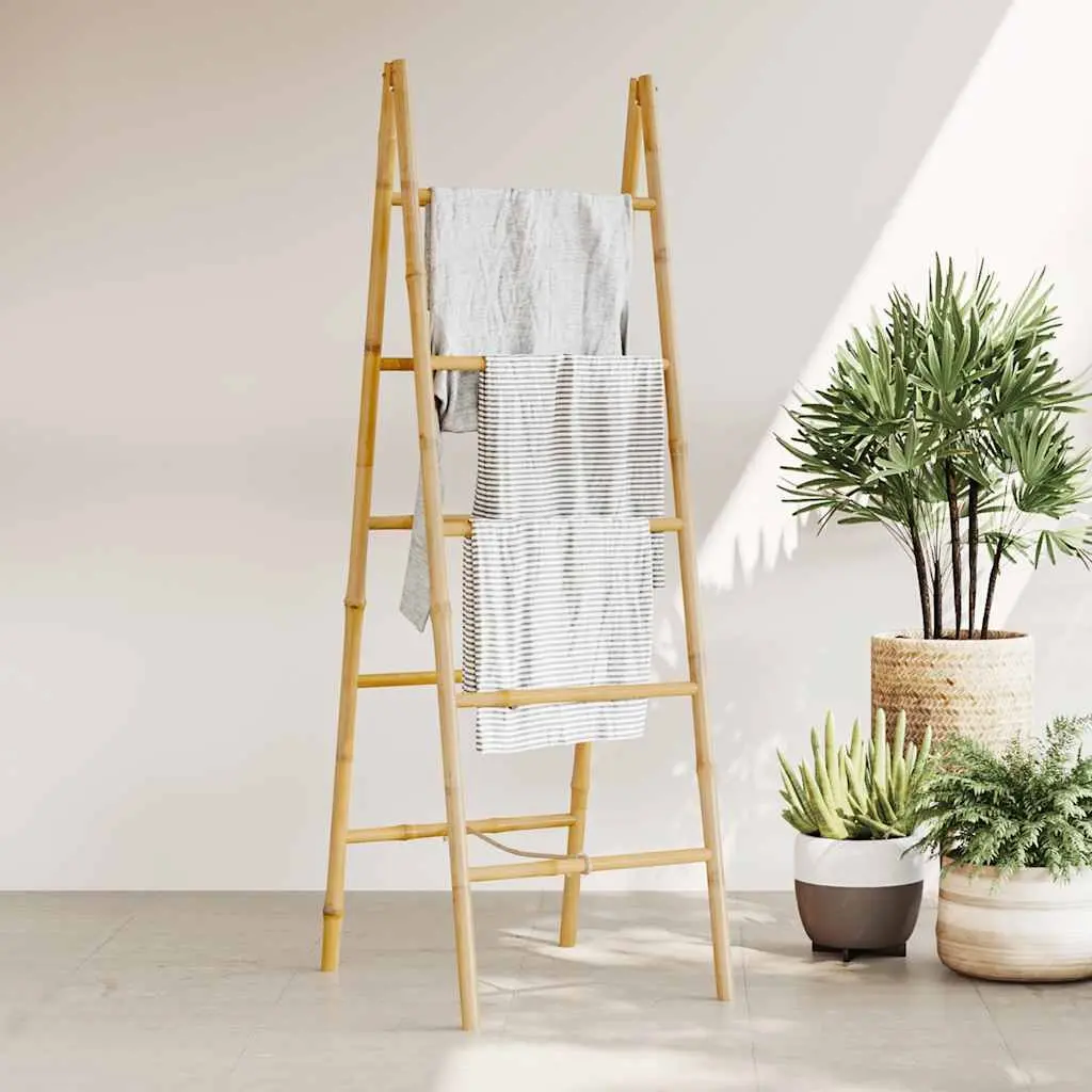 Double Sided Towel Ladder Bamboo Brown 50x160cm 5 Rungs Bathroom Storage