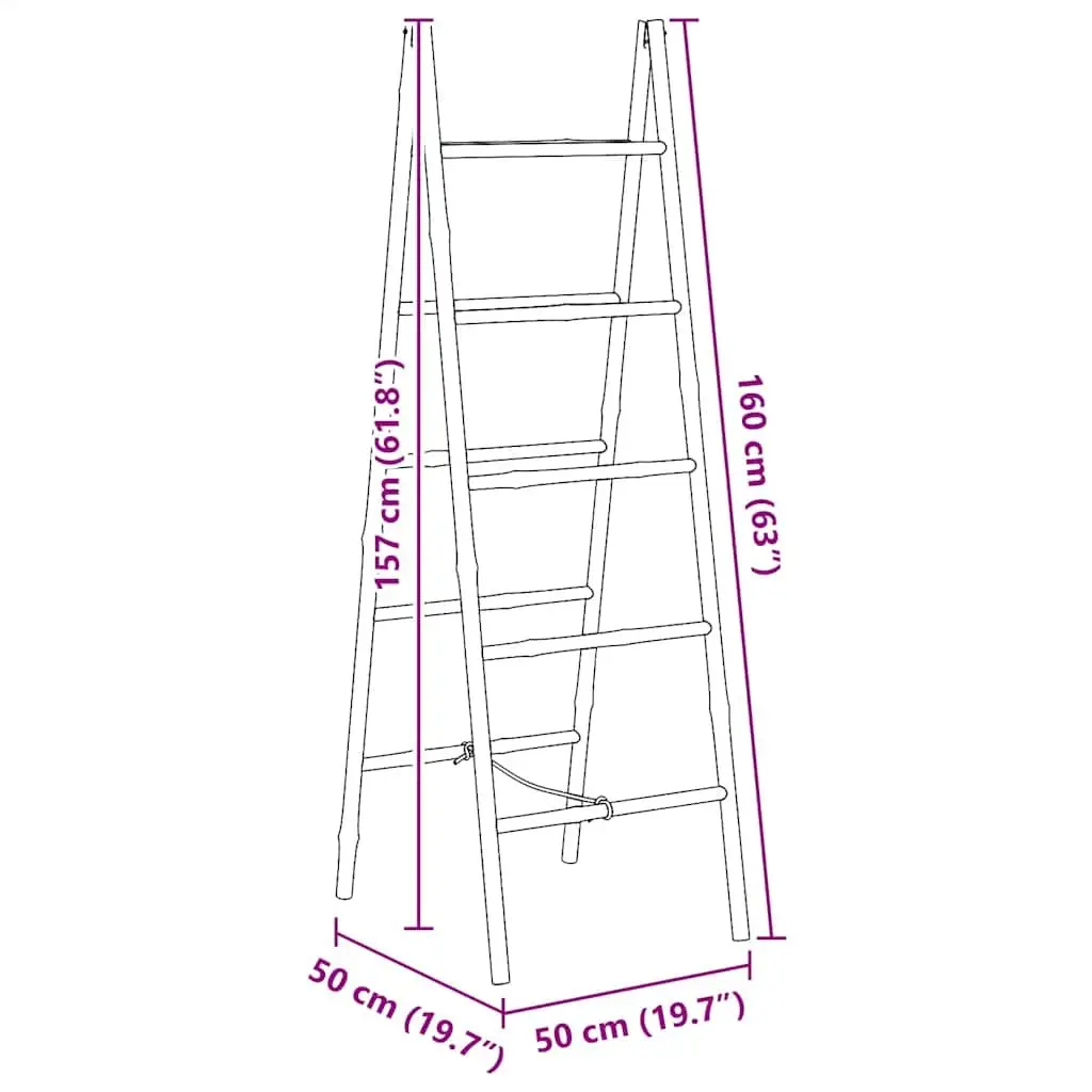 Double Sided Towel Ladder Bamboo Brown 50x160cm 5 Rungs Bathroom Storage