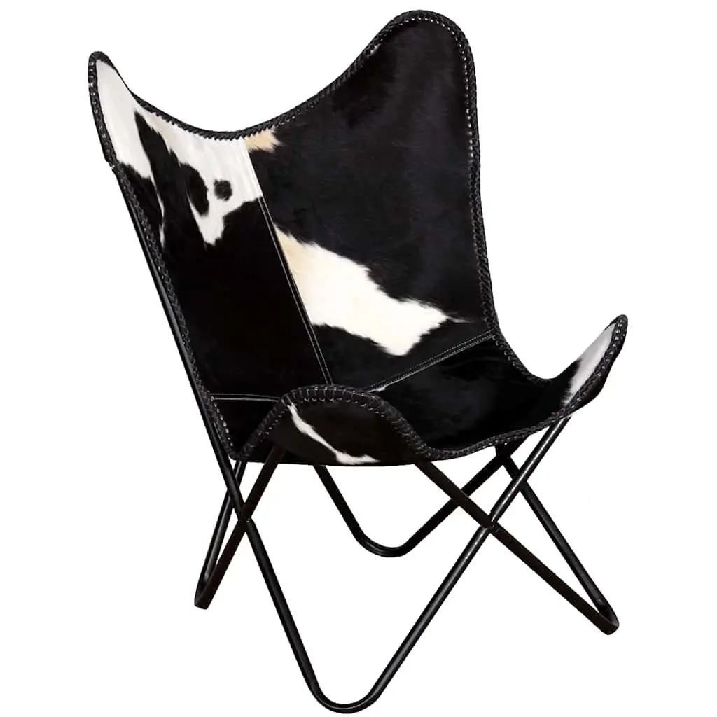 Butterfly Chair Real Cowhide Leather Black Vintage Accent Lounge Seating