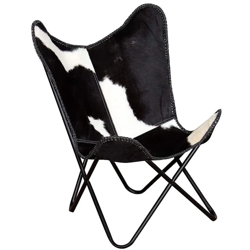 Butterfly Chair Real Cowhide Leather Black Vintage Accent Lounge Seating