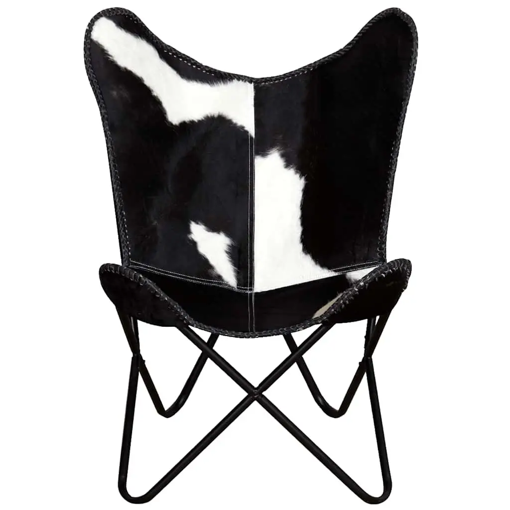 Butterfly Chair Real Cowhide Leather Black Vintage Accent Lounge Seating