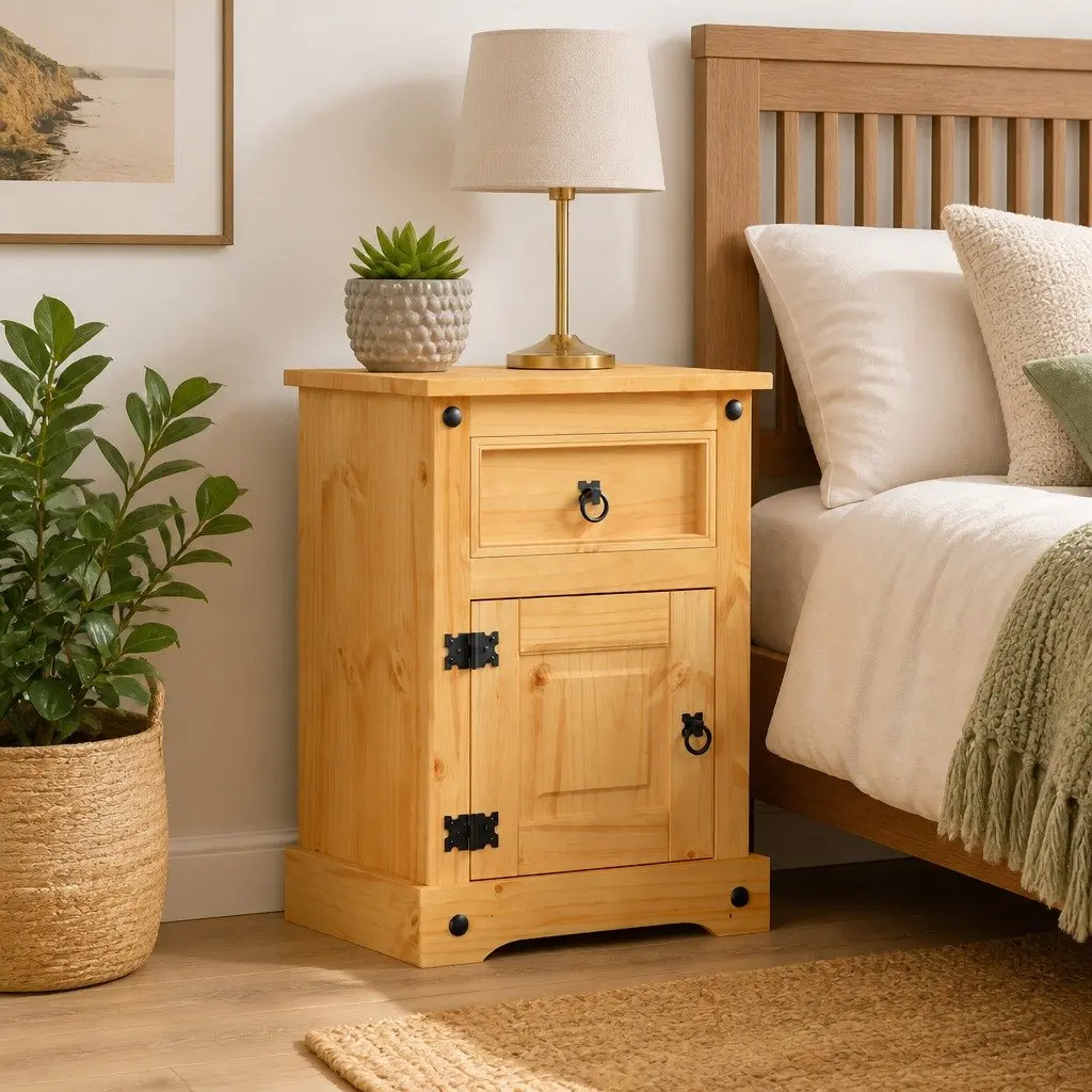 Bedside Cabinet Pinewood Brown Mexican Corona Style Nightstand