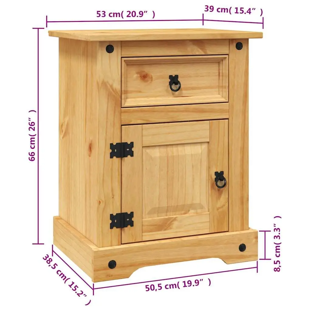 Bedside Cabinet Pinewood Brown Mexican Corona Style Nightstand