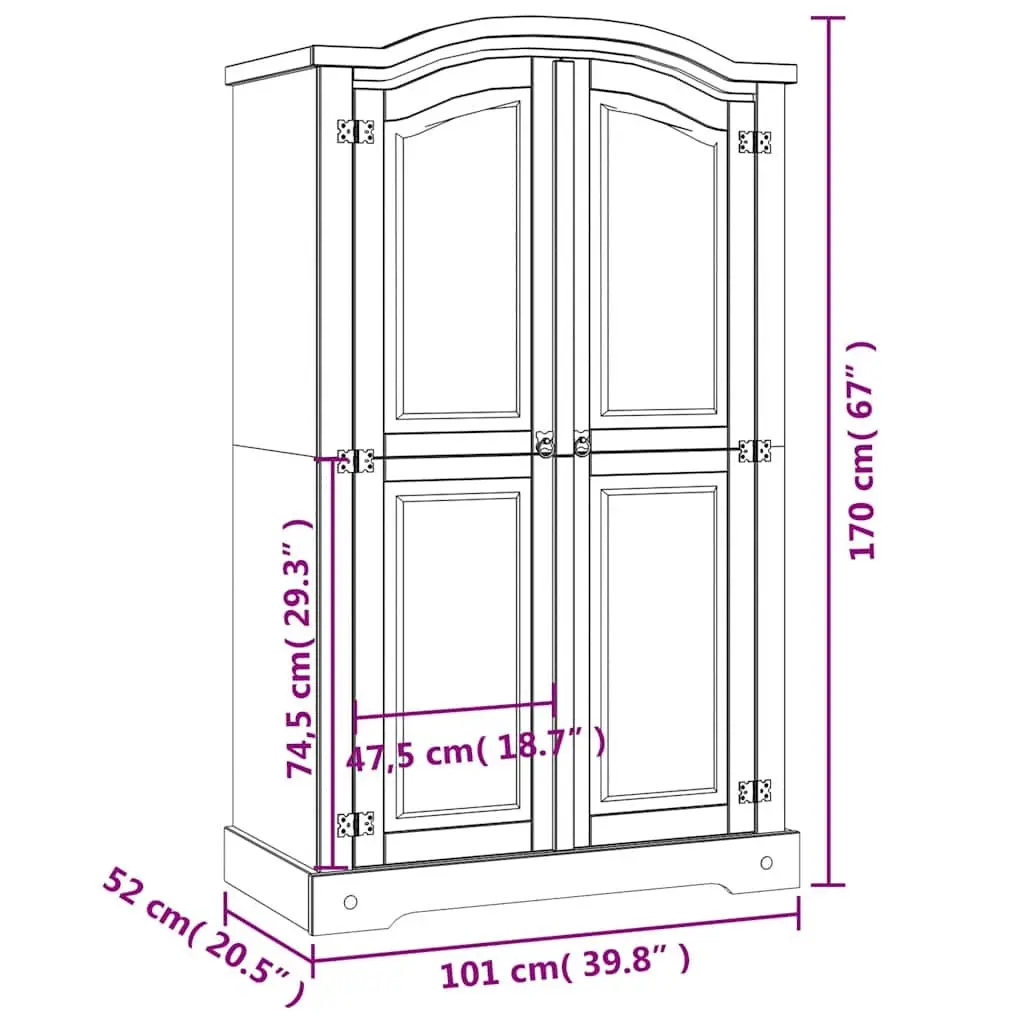 Woodenwardrobe2doorsbrownpinewithdomedtopmexicancoronalifestylestoragecabinet