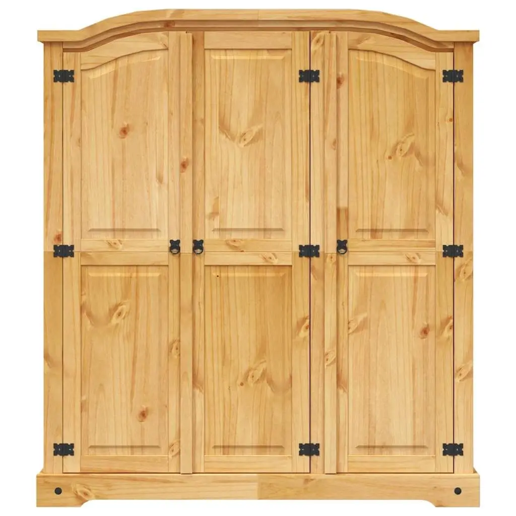 3 Door Wooden Wardrobe Cabinet Brown Pine Bedroom Armoire Storage Cupboard