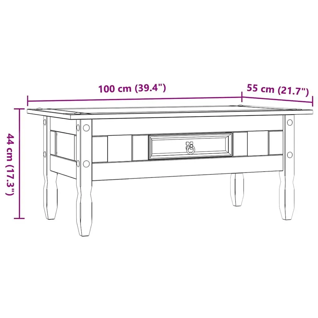 Coffee Table Rustic Accent Furniture Solid Pine Brown 100cm x 55cm x 44cm Living Room Style