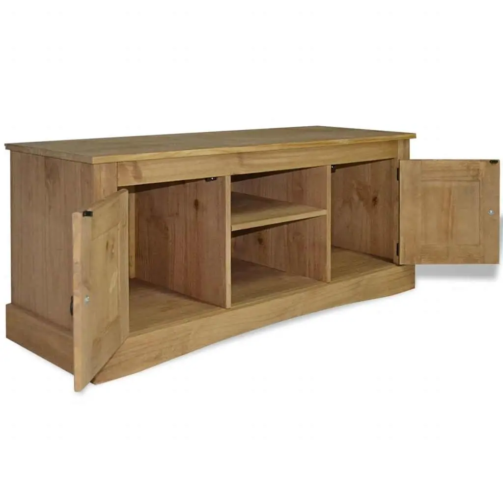 TV Cabinet Solid Pinewood Brown 120 x 40 x 52 cm Living Room Stand Storage Shelves Open Compartments