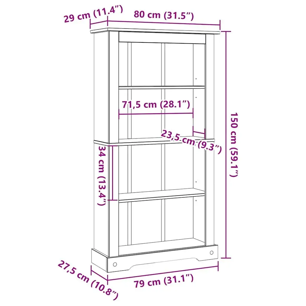4-Tier Bookcase Wooden Storage Unit 80 x 29 x 150 cm Brown
