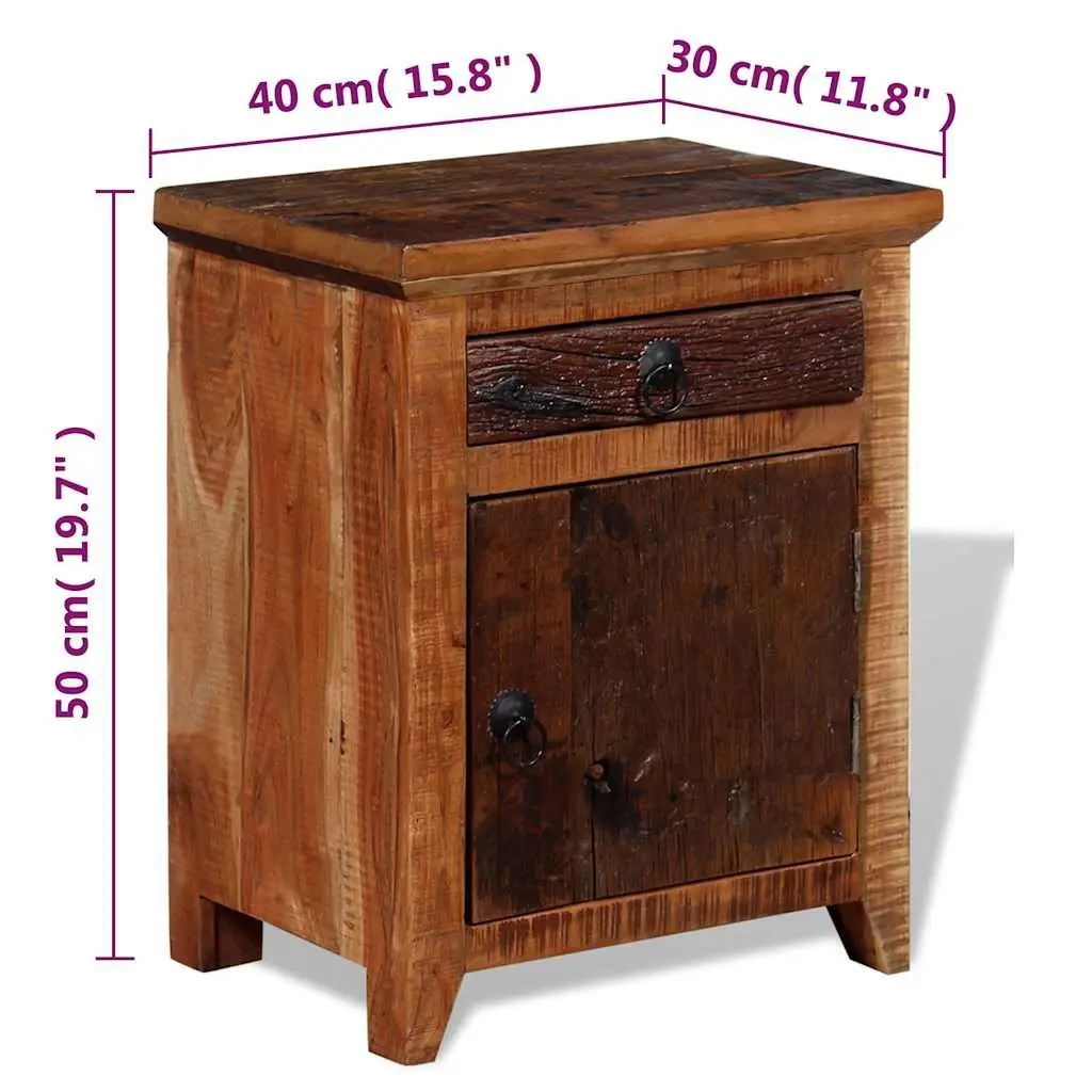 Bedside Table Solid Acacia Reclaimed Wood Nightstand with Drawer Cabinet Storage