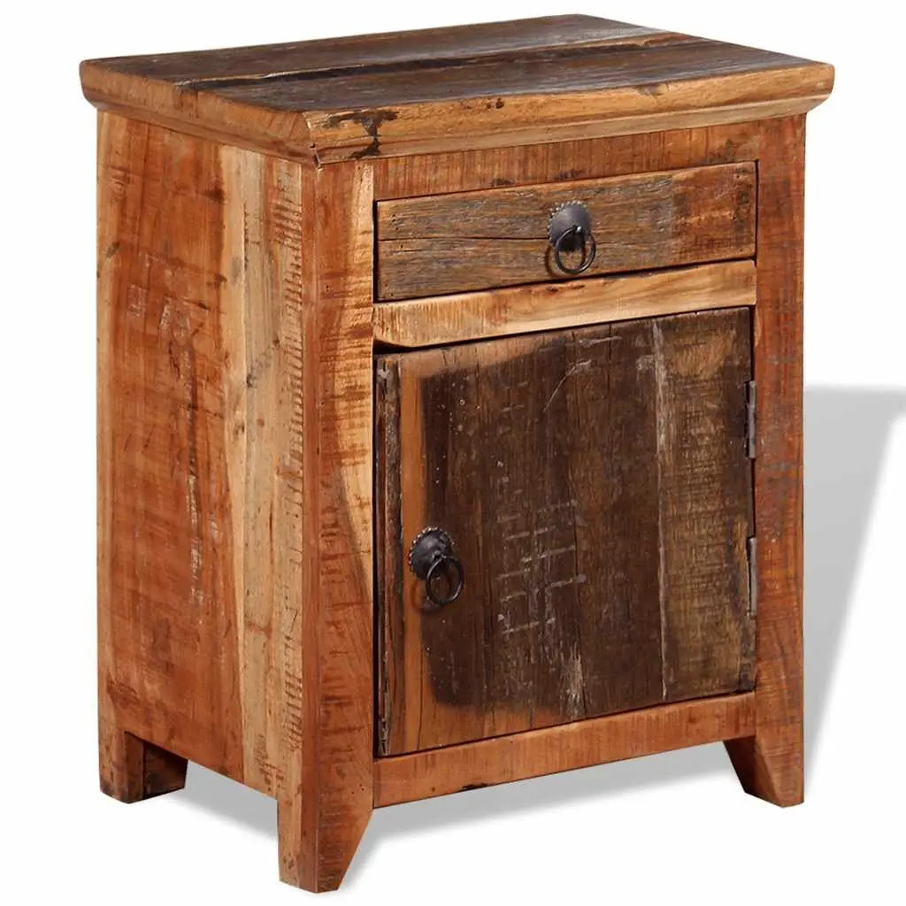 Bedside Table Solid Acacia Reclaimed Wood Nightstand with Drawer Cabinet Storage