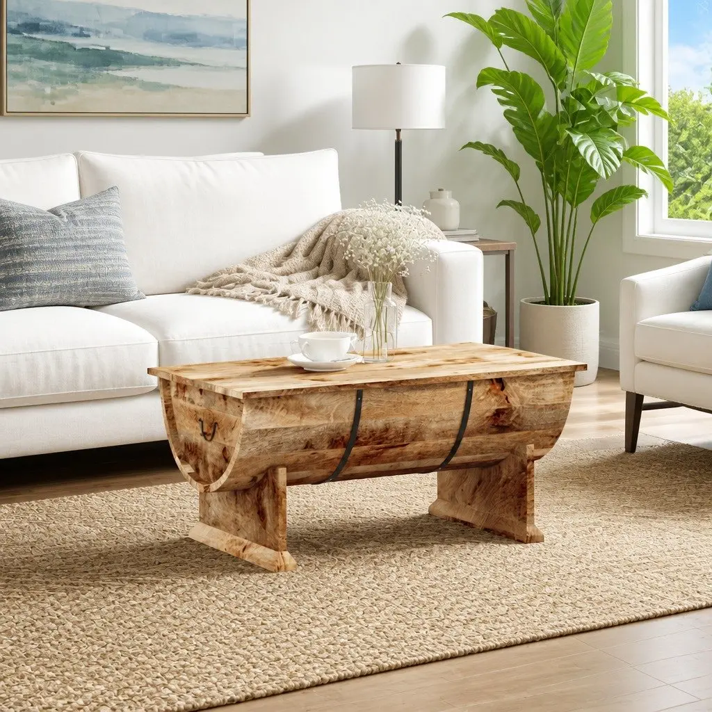 Coffee Table Solid Mango Wood Handmade Vintage Brown 88L x 50W x 40H cm