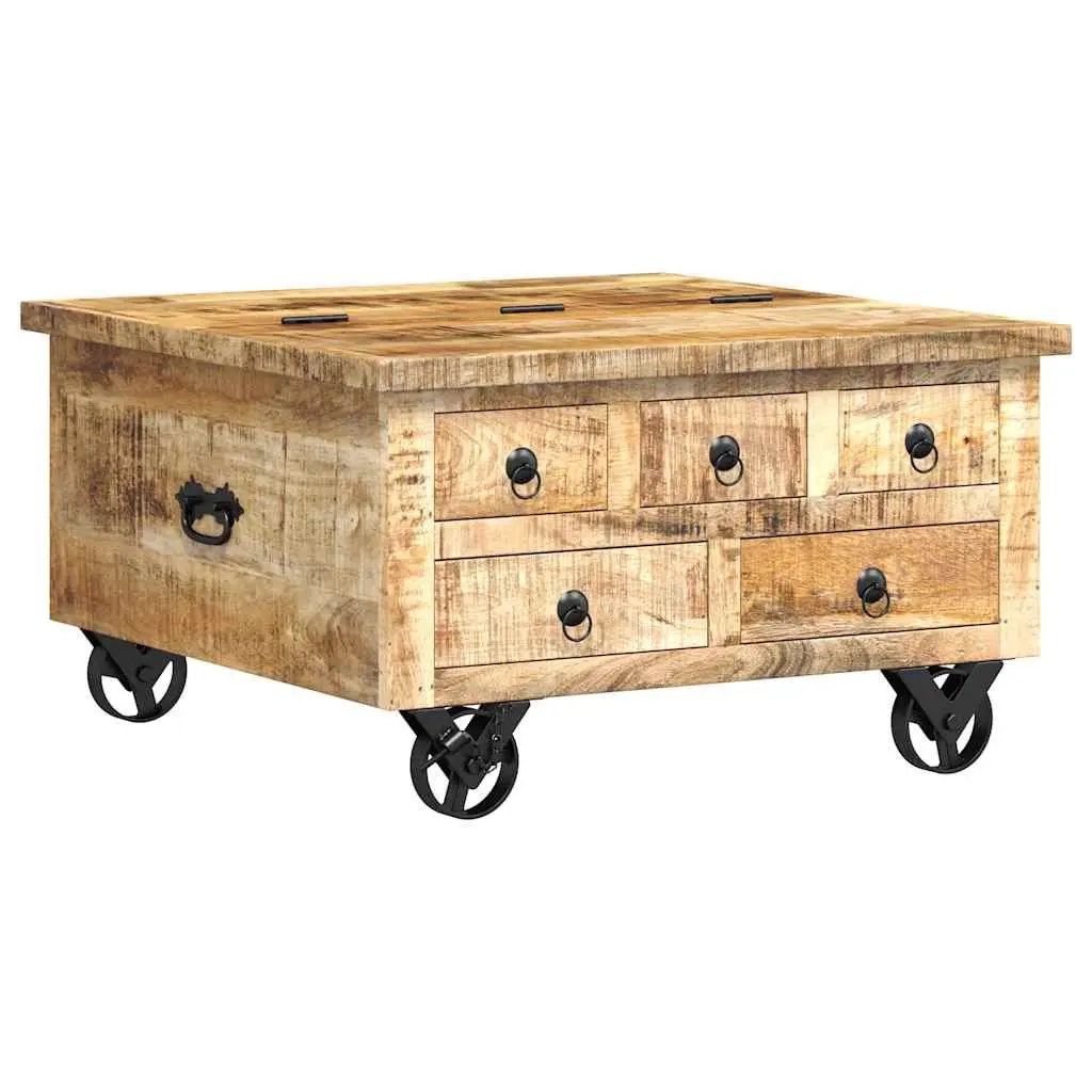 Industrial Wooden Coffee Table Mango Wood 70 x 70 x 40 cm Brown