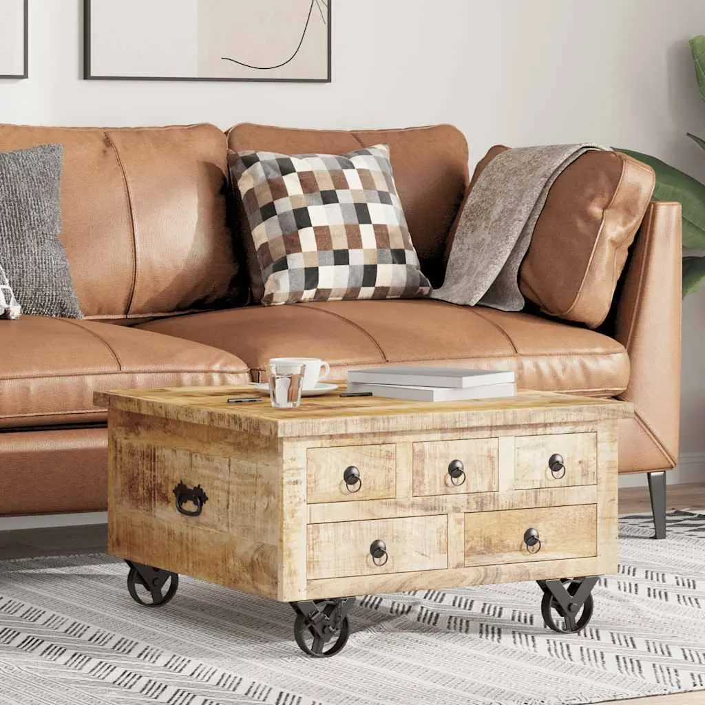 Industrial Wooden Coffee Table Mango Wood 70 x 70 x 40 cm Brown