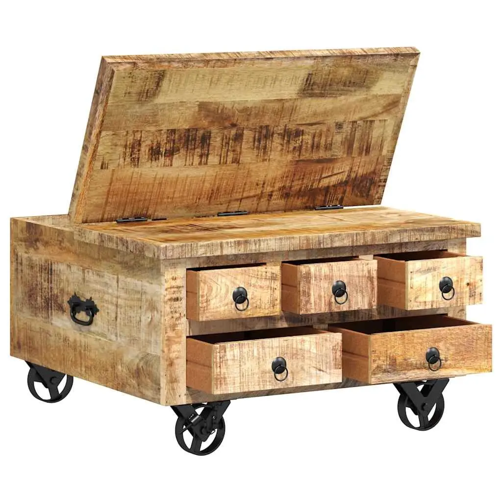 Industrial Wooden Coffee Table Mango Wood 70 x 70 x 40 cm Brown